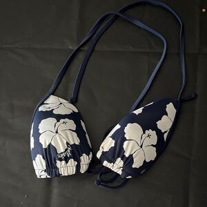 Hollister Dark Blue and White Floral Bikini Top